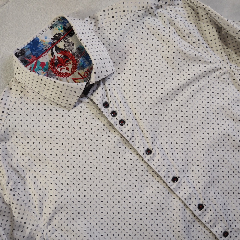 Au Noir Sz 6/2XL Men's White Geo Dot Long Sleeve Shirt Cotton/Elastane Blend